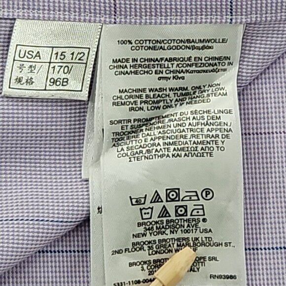 Brooks Brothers Regent Shirt Size 15 1/2 - 4/5 Lilac Windowpane Non-Iron EUC - Picture 9 of 16